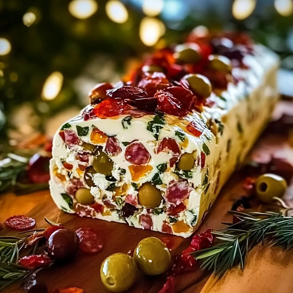 Festive Holiday Antipasto Cream Cheese Log