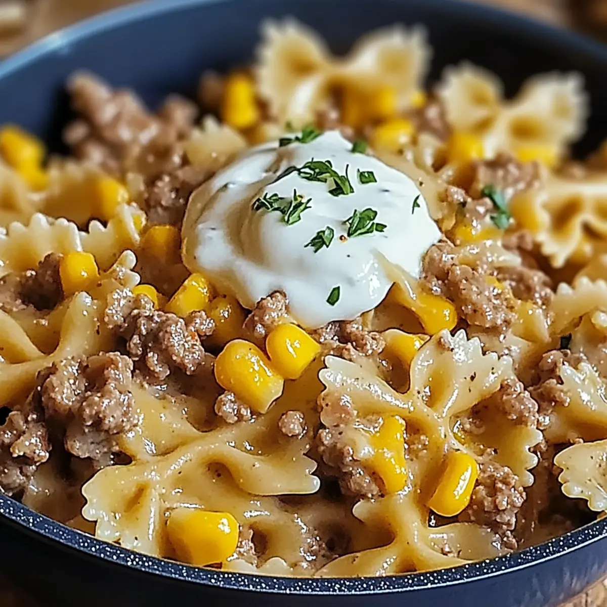 Creamy Ranch Beef Bowtie Skillet with Sweet Corn Magic