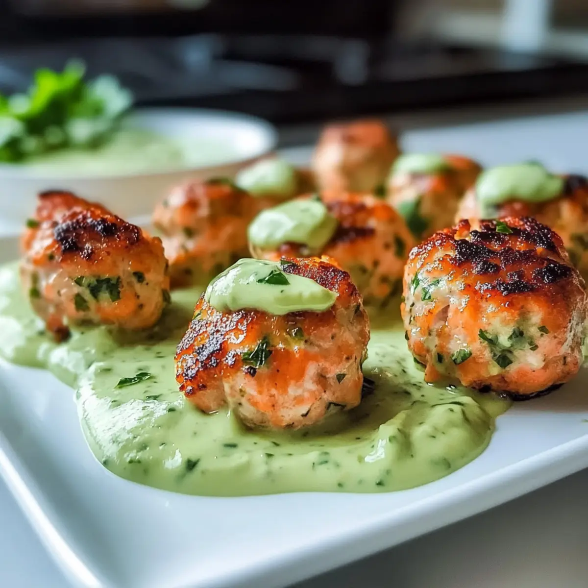 Salmon Meatballs with Creamy Avocado Sauce