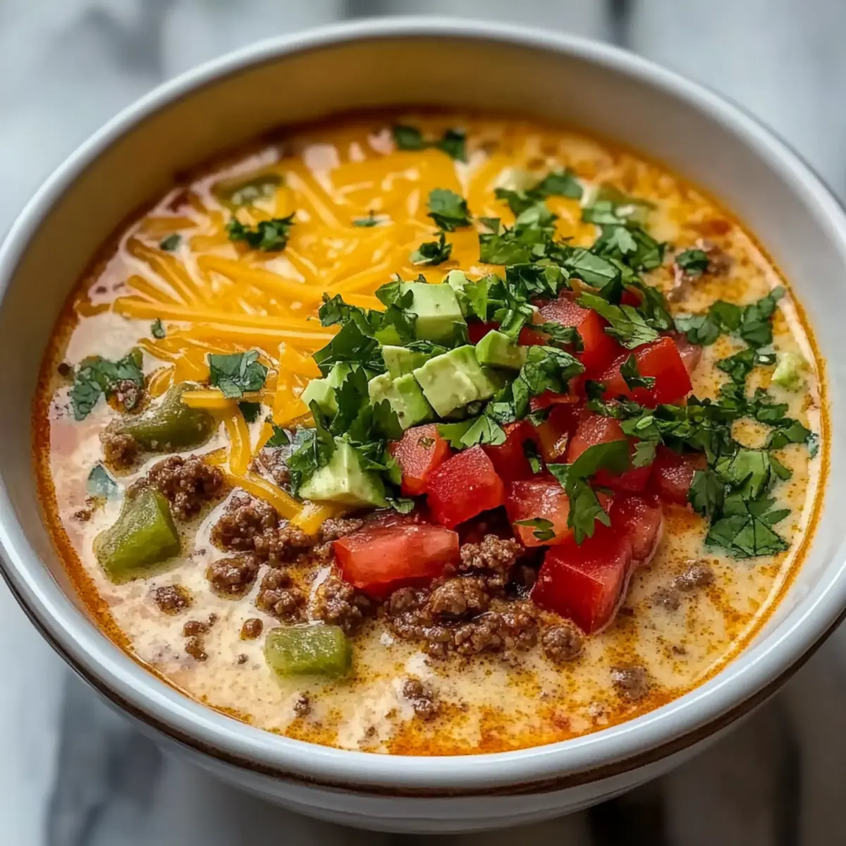 Creamy Keto Taco Soup with Ground Beef and Cheese
