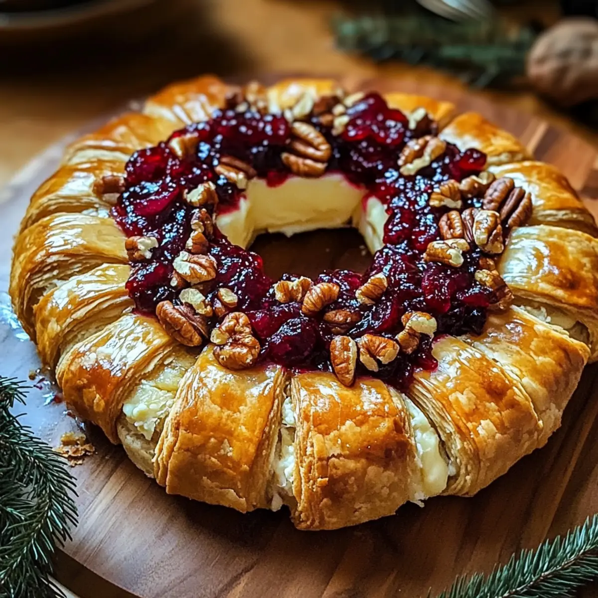 Brie Cheese and Cranberry Christmas Wreath