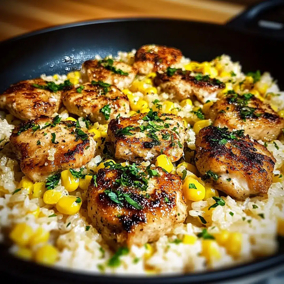 Chicken and Corn Skillet with Garlic Parmesan Rice