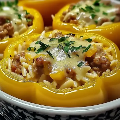 Savory Orzo Stuffed Banana Peppers Soup