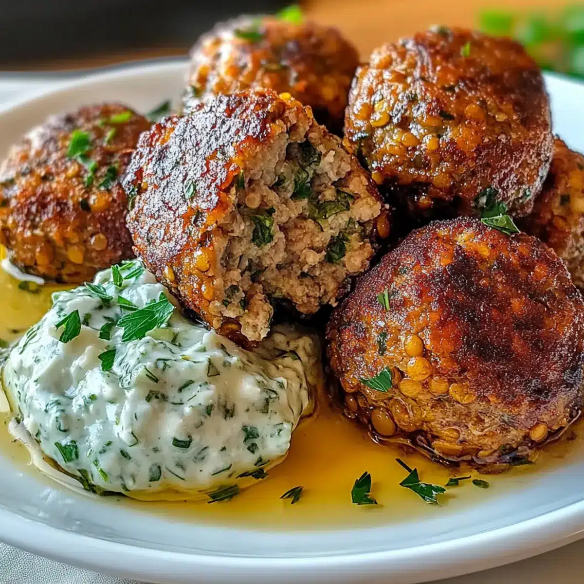 Baked Greek Lentil Meatballs with Tzatziki