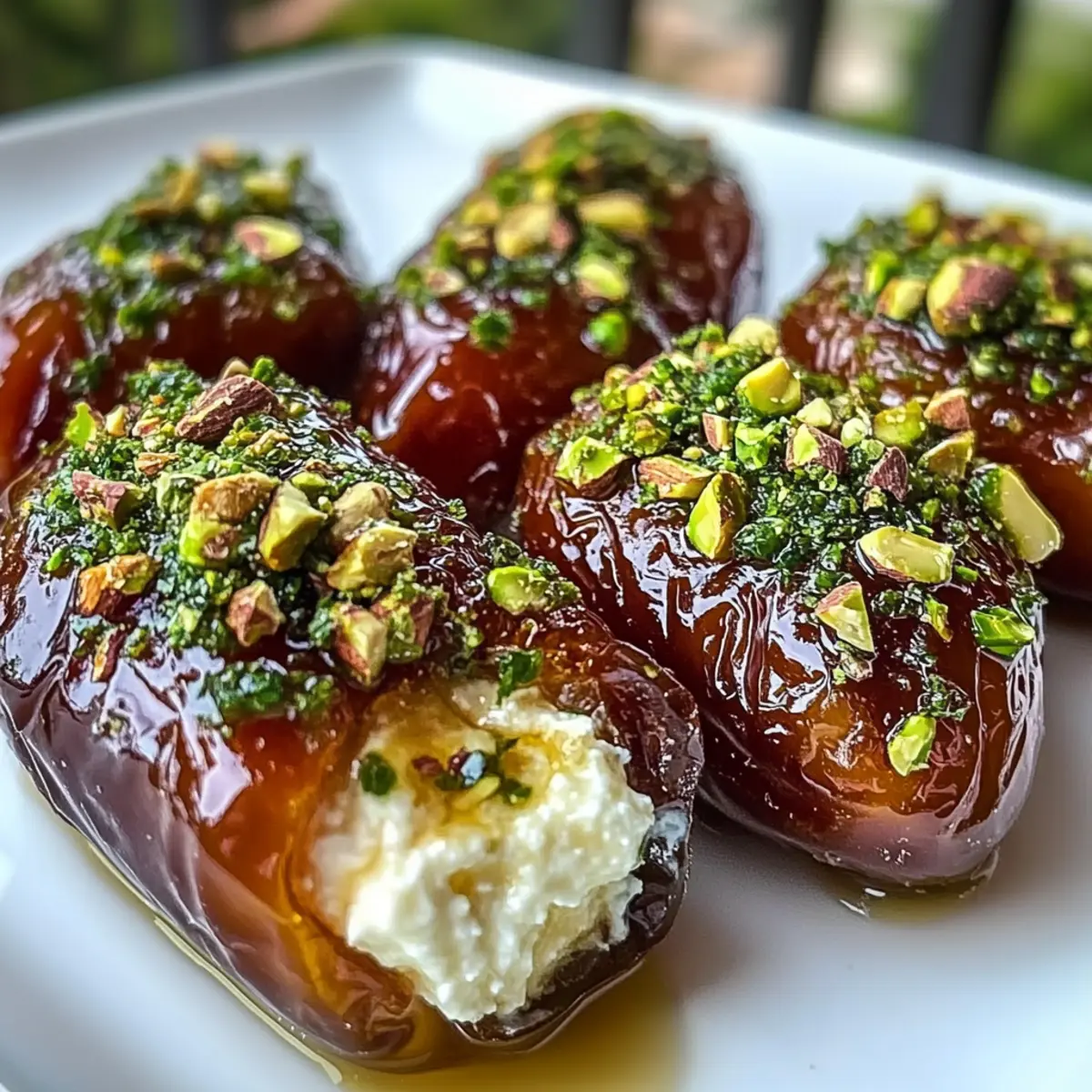 Honey Pistachio Ricotta Stuffed Dates