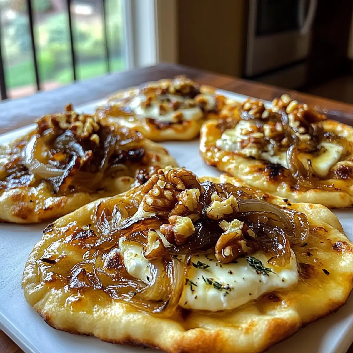 Crispy Naan Flatbread with Caramelized Onions, Brie, and Maple Walnuts
