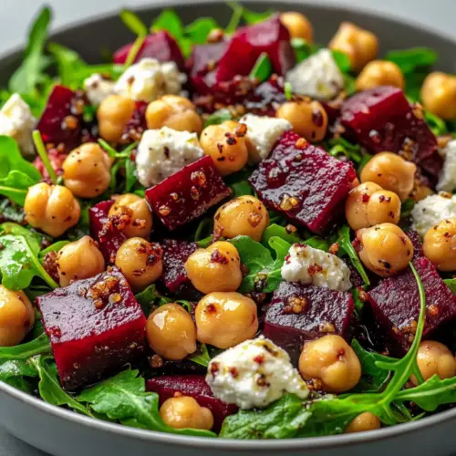 Arugula, Chickpea, and Roasted Beet Salad with Balsamic