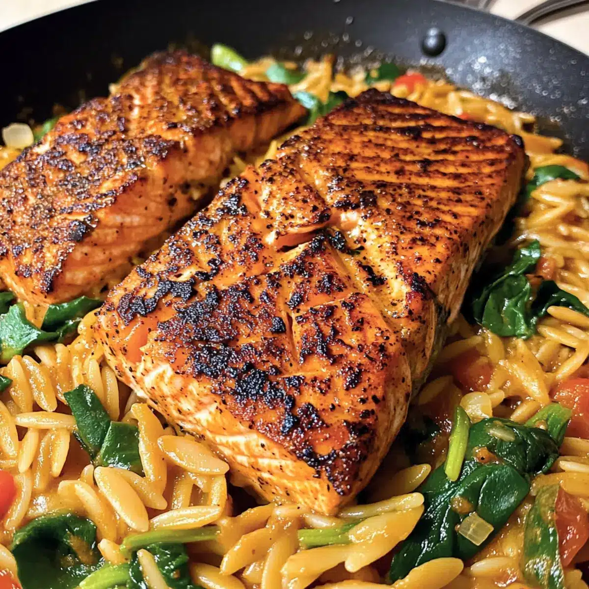 One-Pan Cajun Salmon Orzo