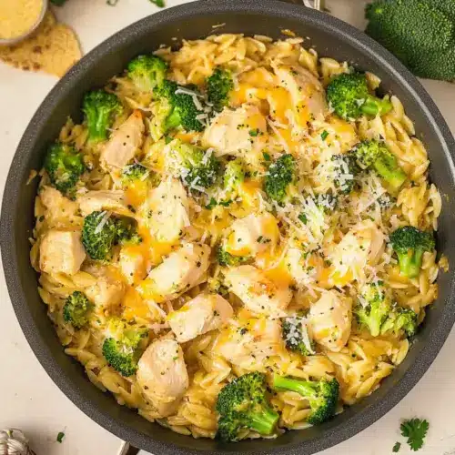 Broccoli Cheddar Orzo with Chicken