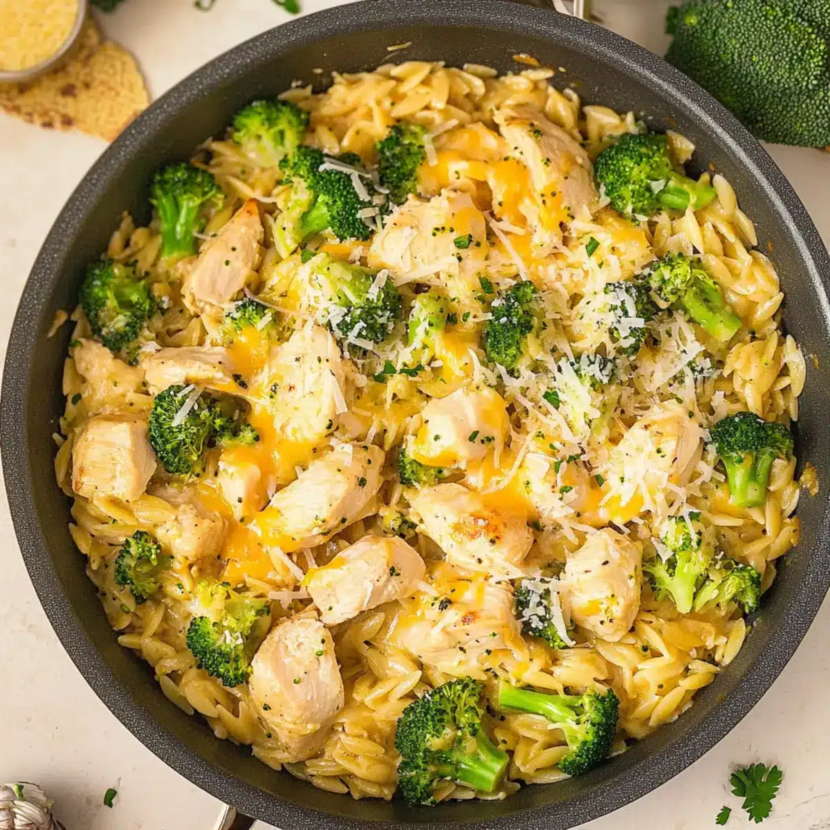 Broccoli Cheddar Orzo with Chicken