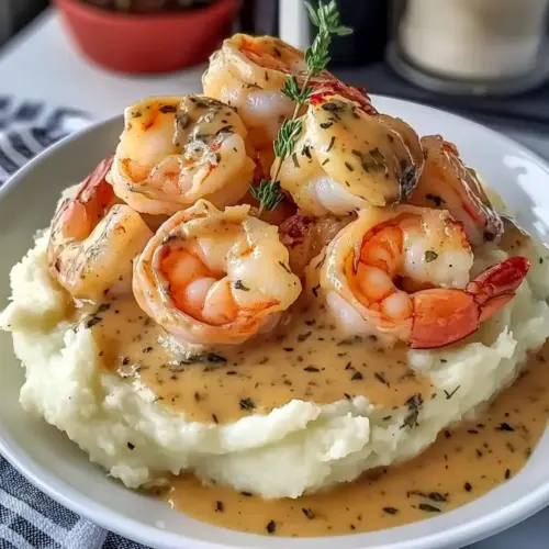 Creamy Garlic Shrimp Over Mashed Potatoes