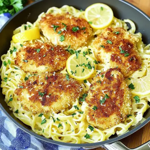 Romano Chicken with Lemon Garlic Pasta