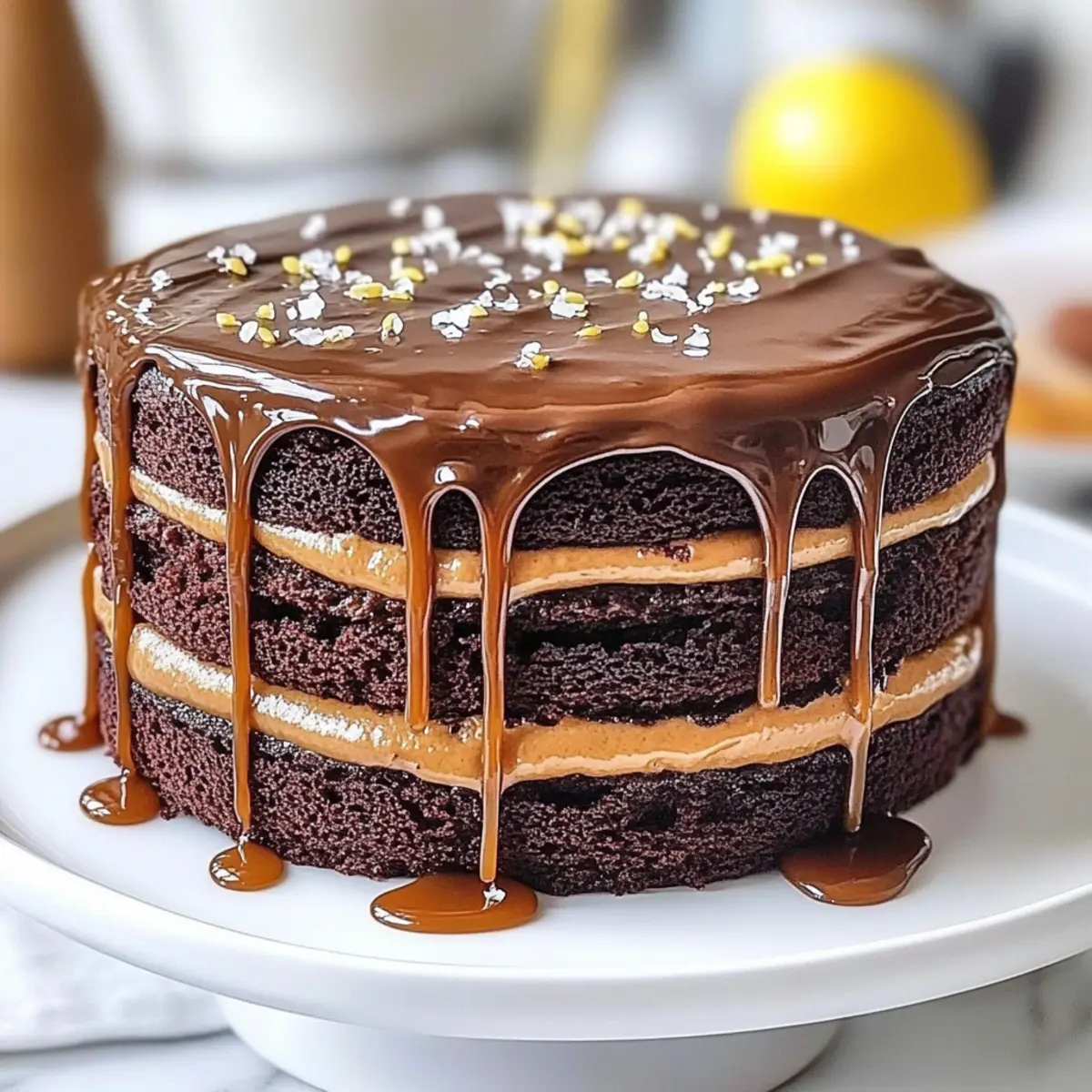 Rich Chocolate Caramel Drizzle Layer Cake Delight