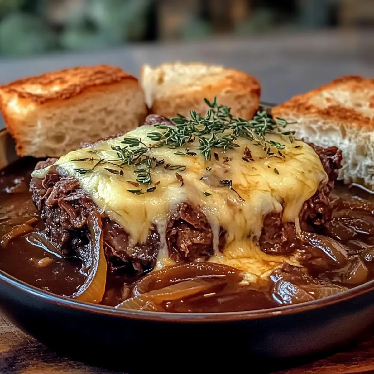 French Onion Pot Roast with Melted Cheese