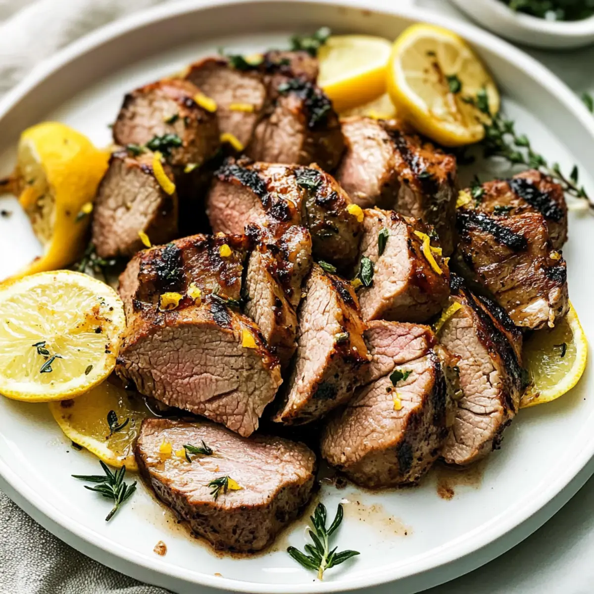 Lemony Garlic Grilled Pork Tenderloin with Charred Green Beans