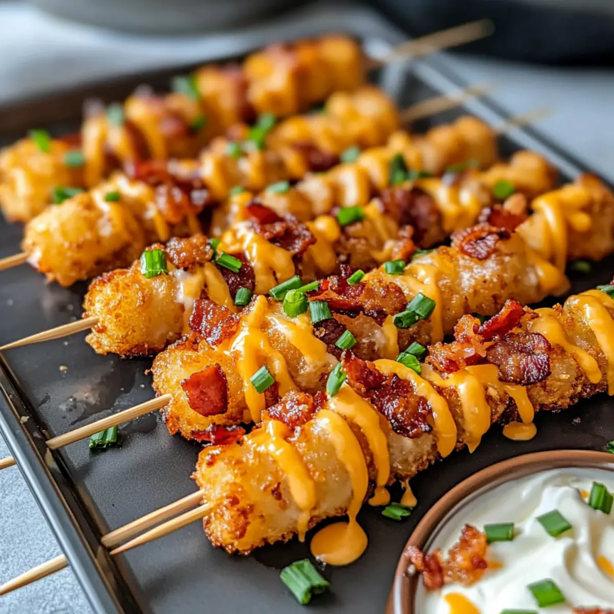 Loaded Tater Tot Skewers