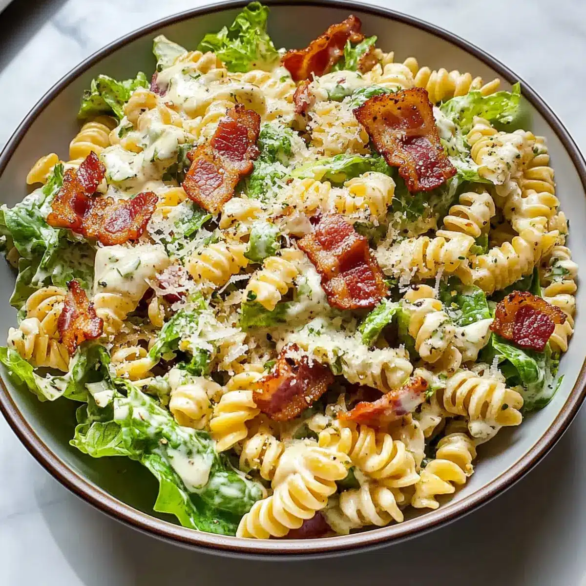 Rotini Caesar Salad with Bacon and Parmesan
