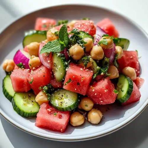 Watermelon Cucumber Chickpea Salad