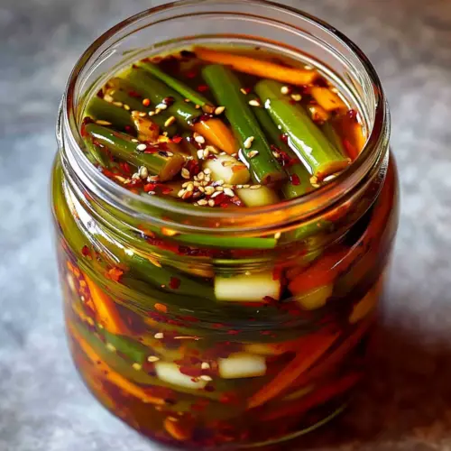 Korean Garlic Chive Pickles with Chili Flakes
