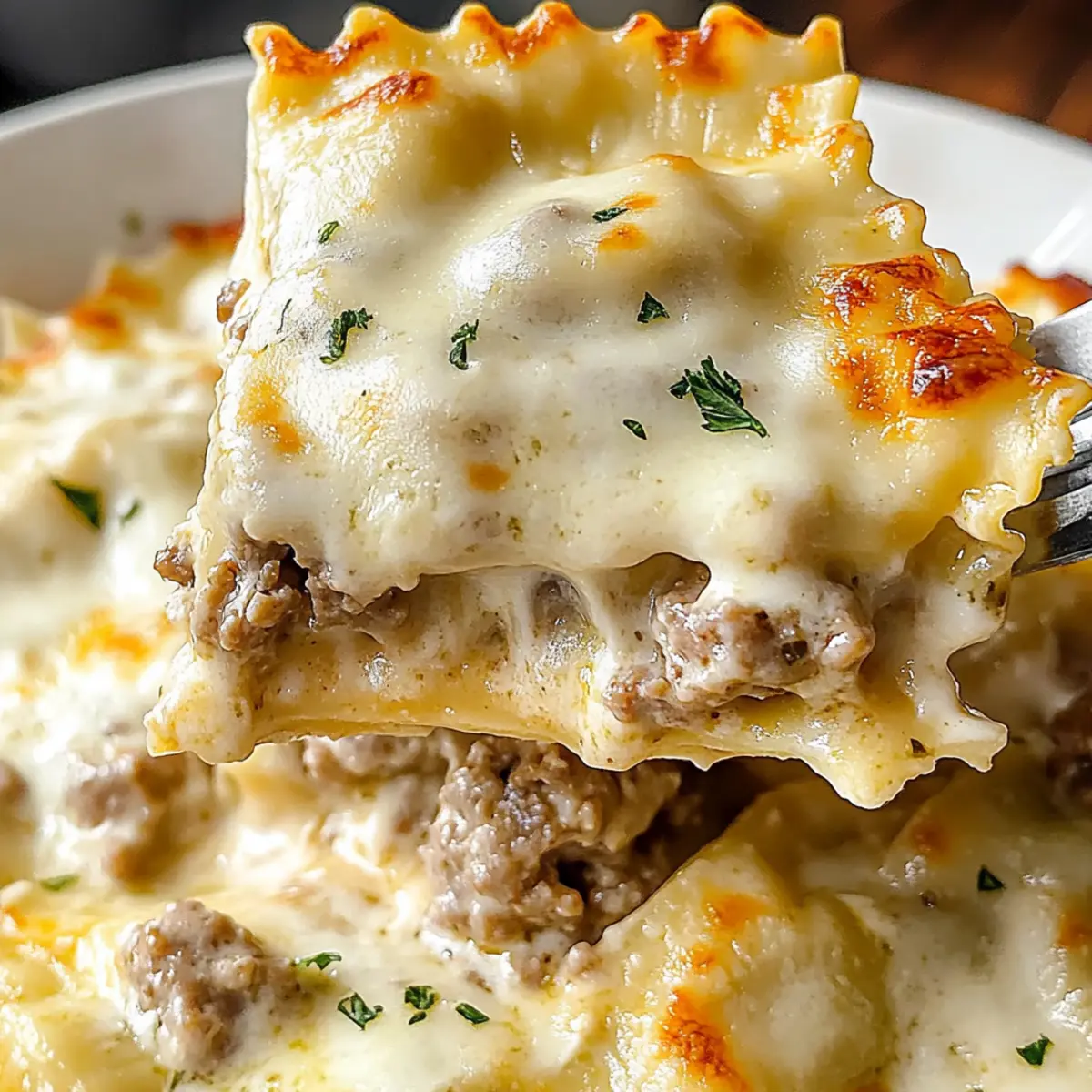 Creamy Sausage Alfredo Ravioli Lasagna