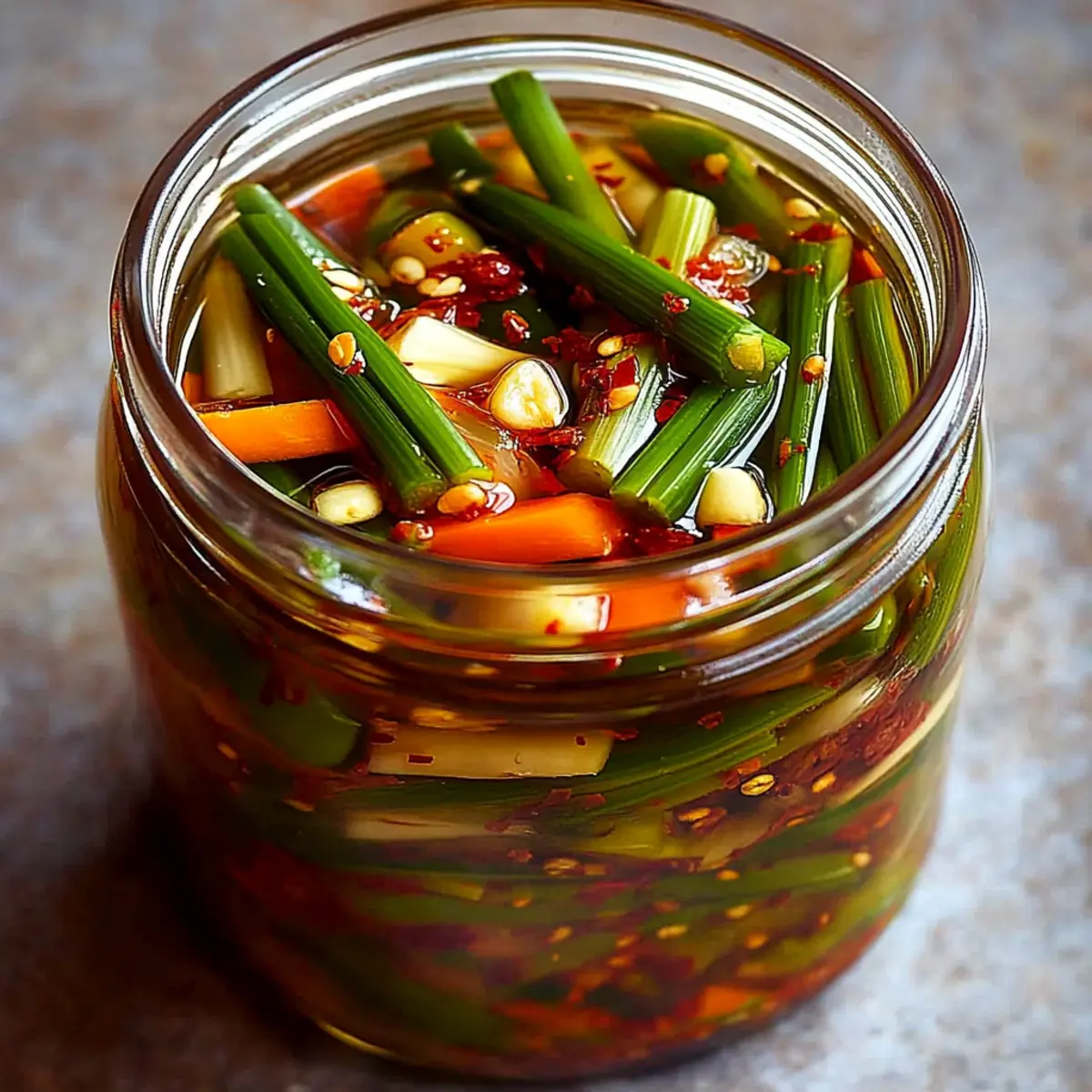 Korean Garlic Chive Pickles with Chili Flakes