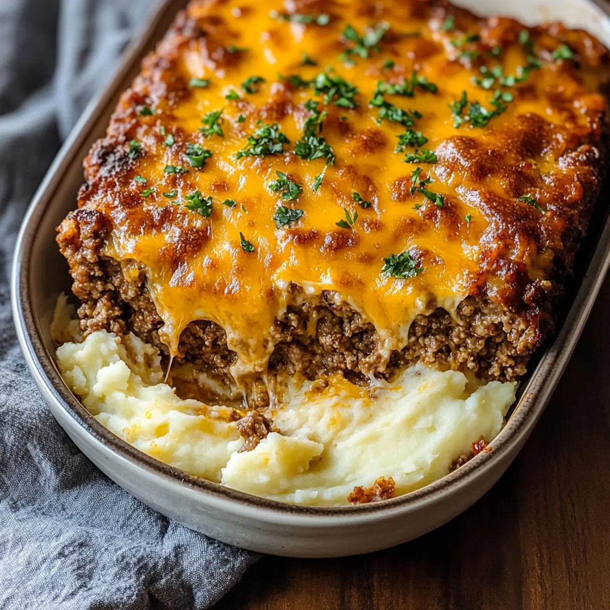 Meatloaf with Mashed Potatoes and Cheese