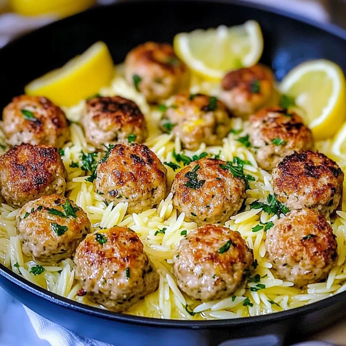Greek Chicken Meatballs Lemon Orzo