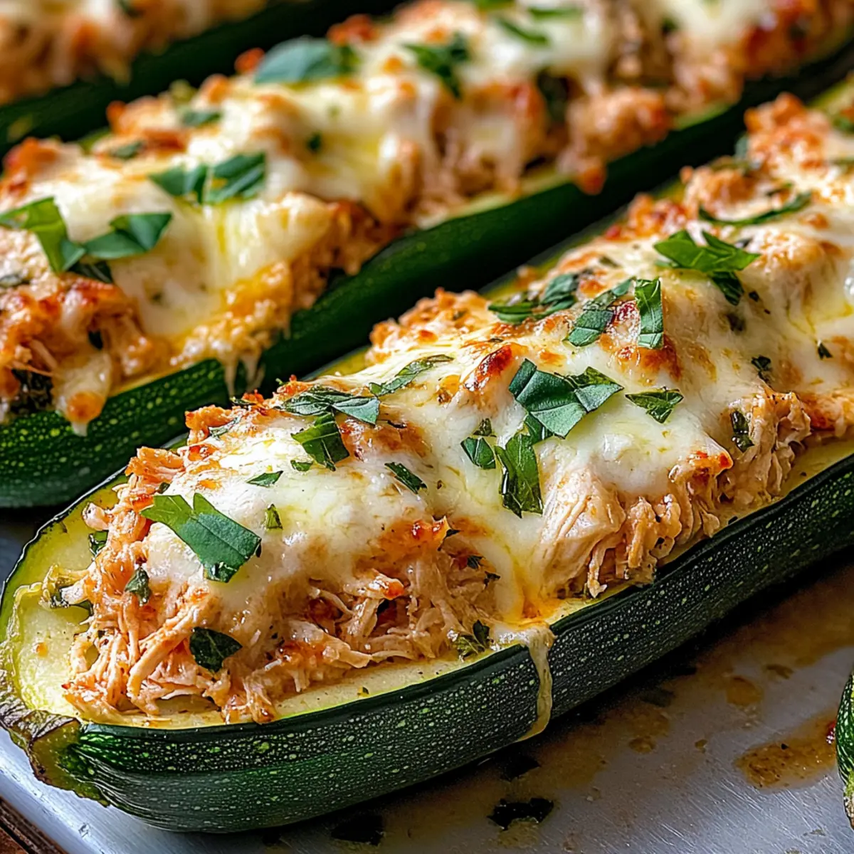 Chicken Mozzarella Stuffed Zucchini Boats