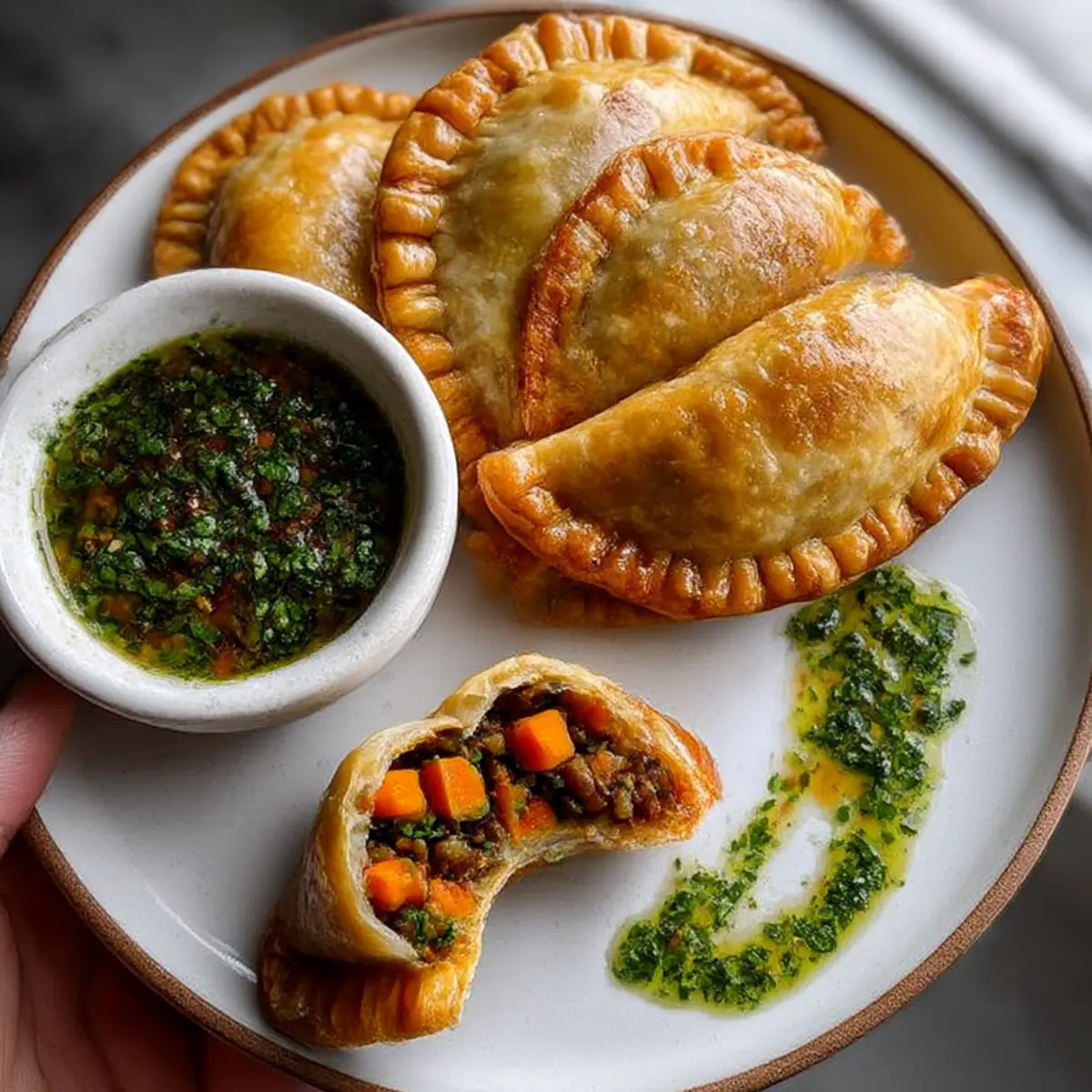 Lentil and Veggie Vegan Empanadas with Chimichurri