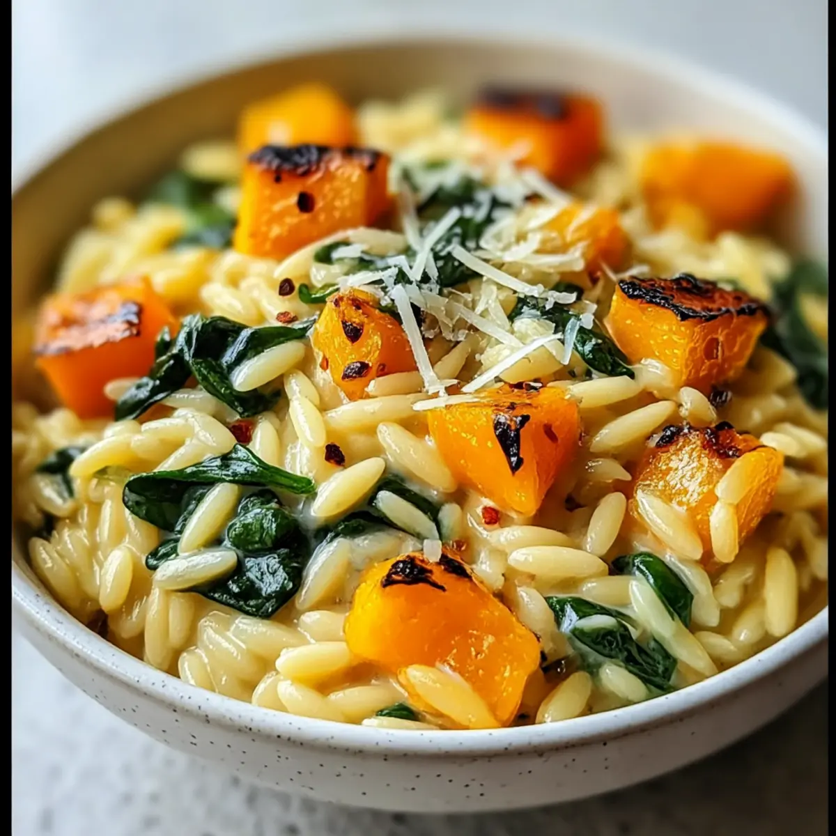 Creamy Orzo with Roasted Butternut Squash and Spinach