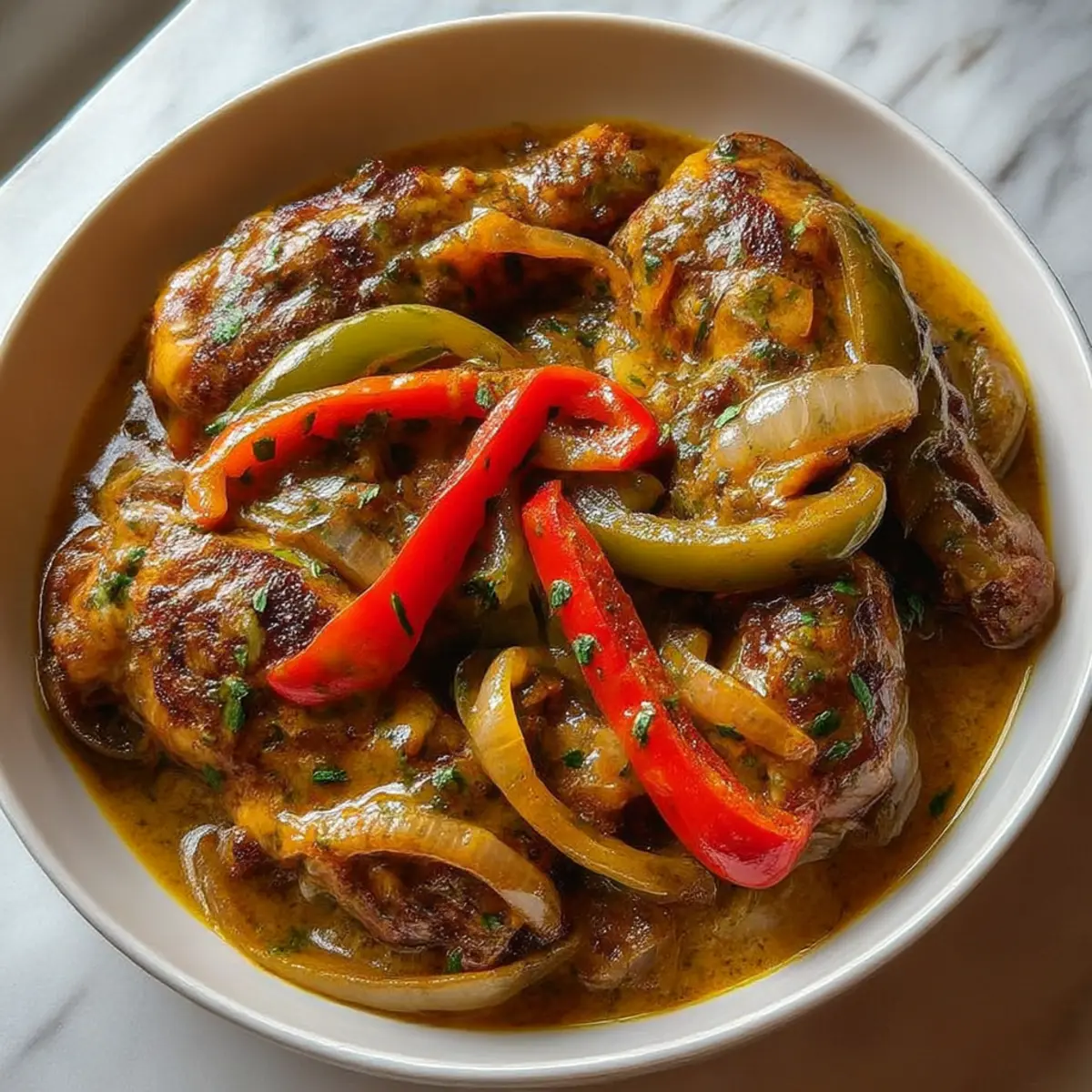 Smothered Chicken Wings with Bell Peppers and Onions